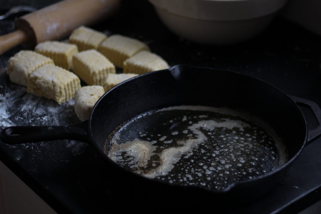 browned butter in a cast iron skillet