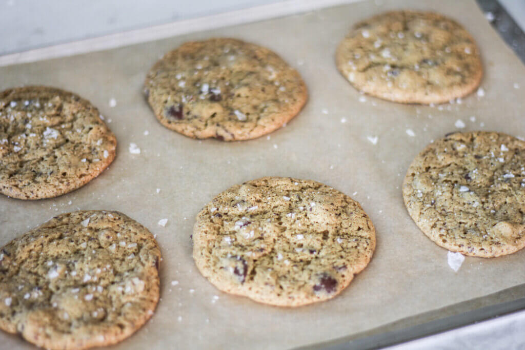gooey sourdough chocolate chip cookies