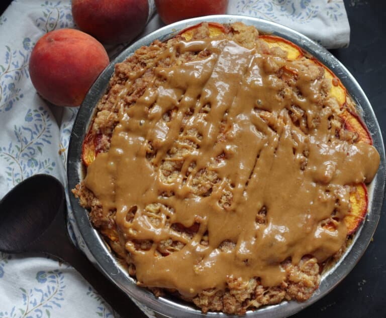 Sourdough discard coffee cake with sucanat glaze