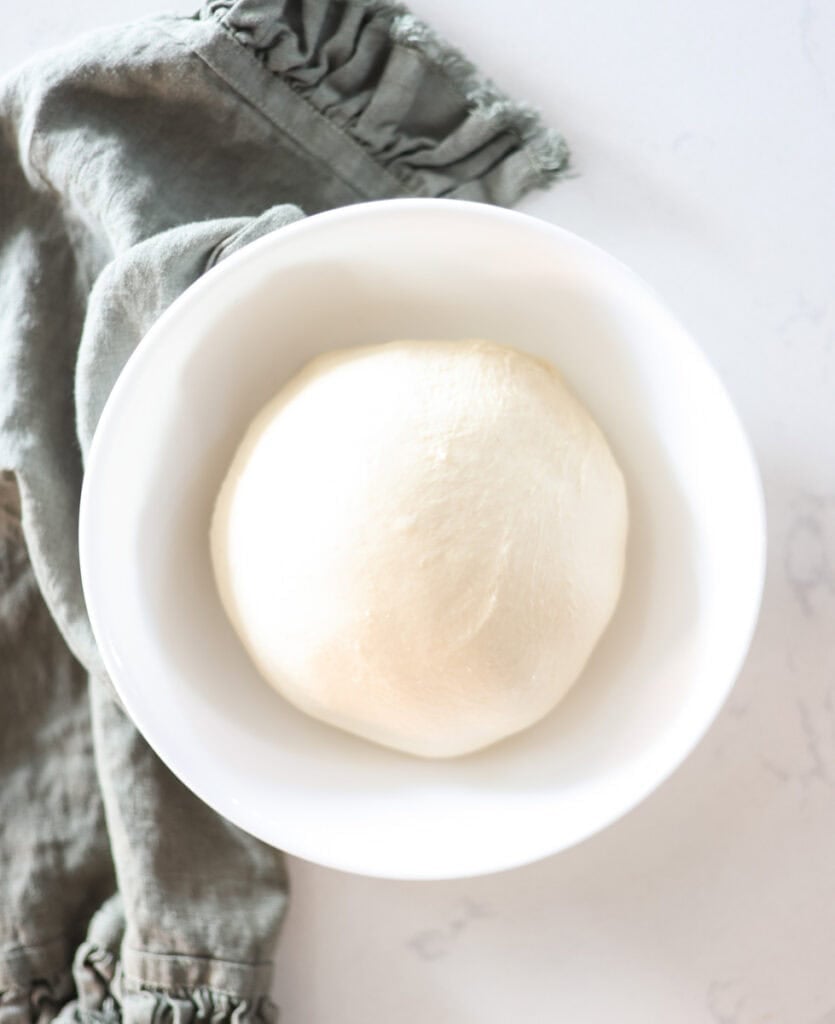 shaped dough in bowl for bulk ferment.