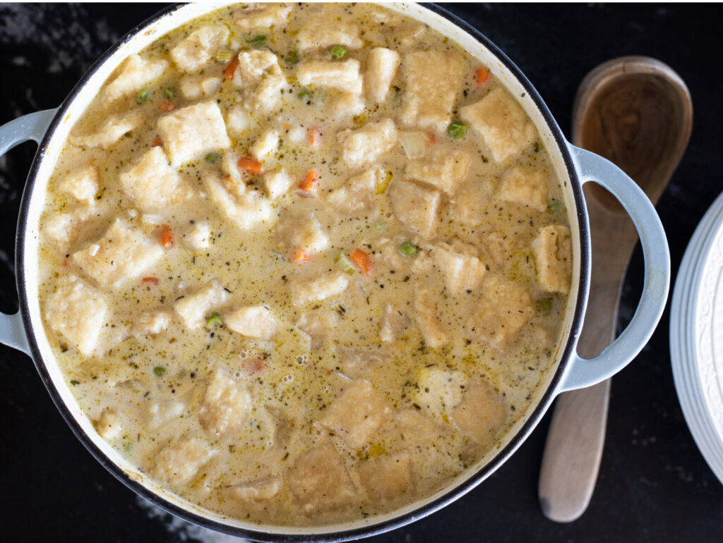 homemade sourdough chicken dumpling soup