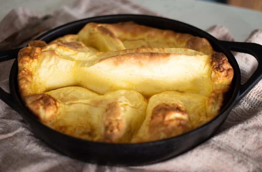 dutch baby pancake in cast iron skillet
