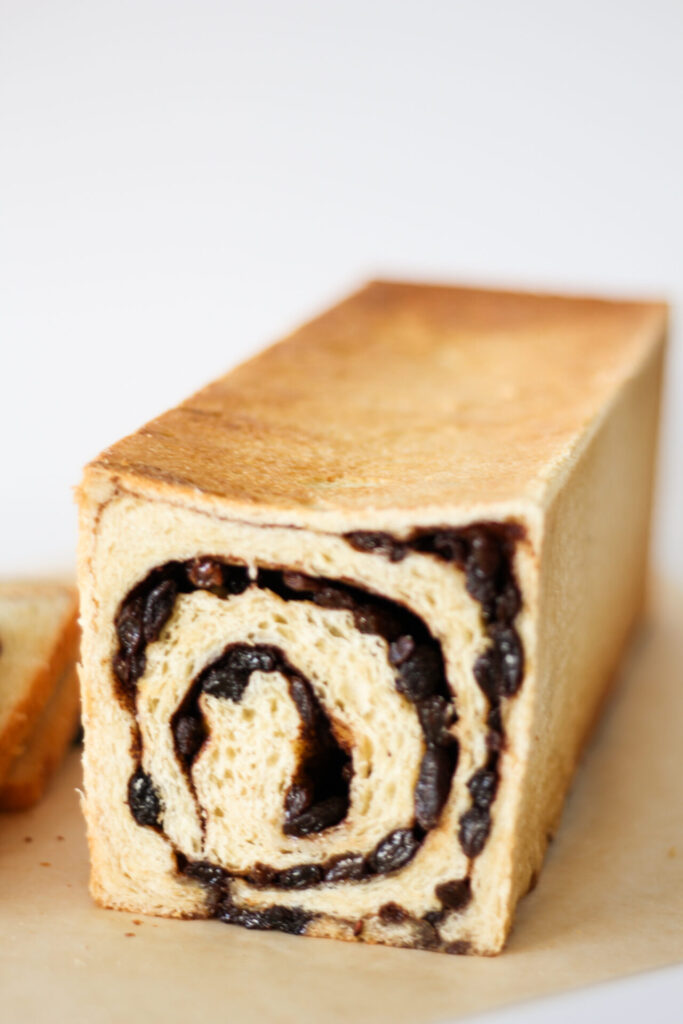 square loaf of sourdough cinnamon raisin bread