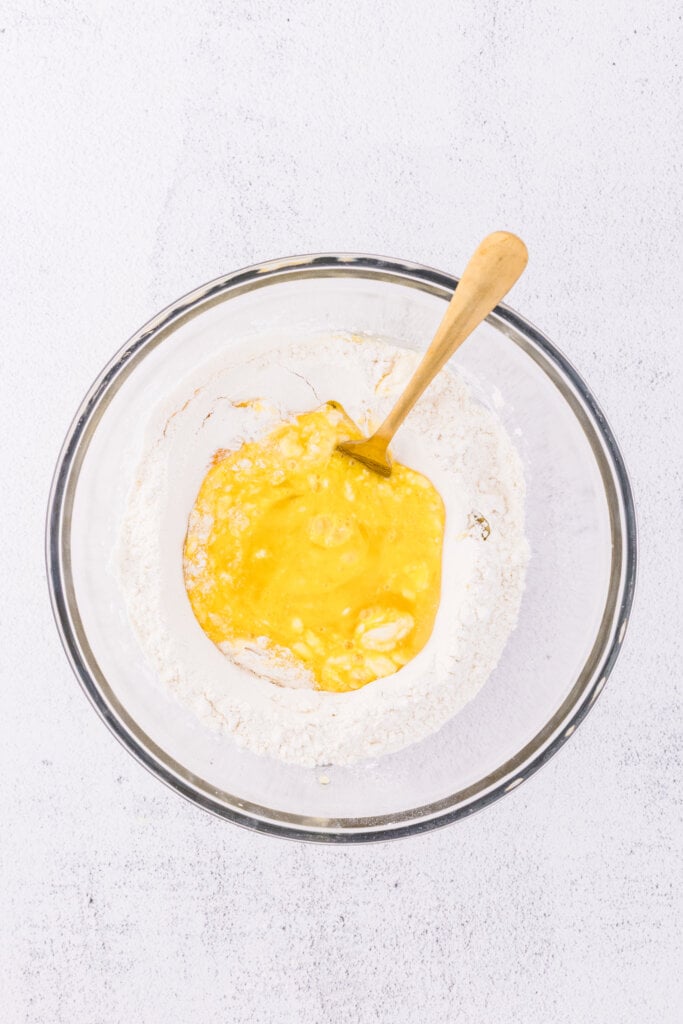 egg with flour for making lasagna dough