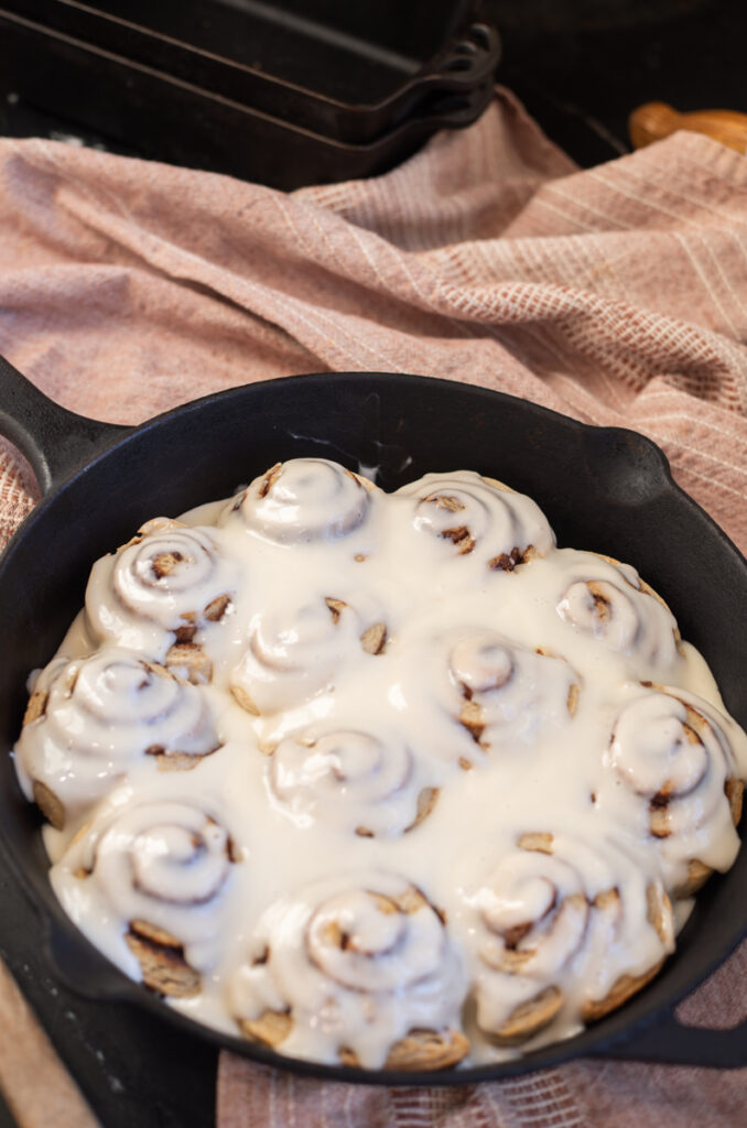 cast iron sourdough cinnamon rolls