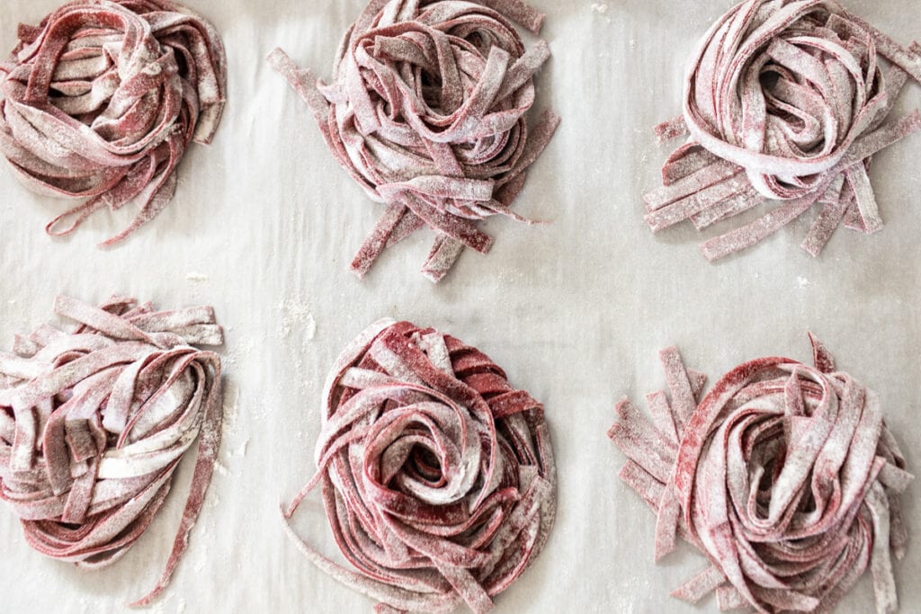 pink pasta nests