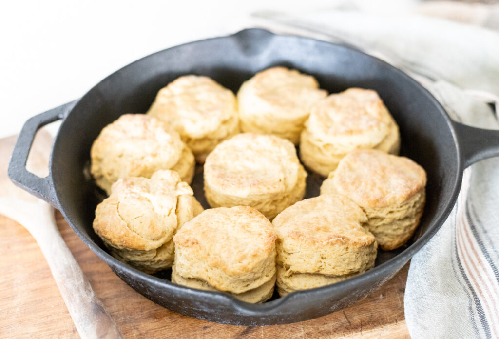 sourdough discard biscuits in a cast iron skillet