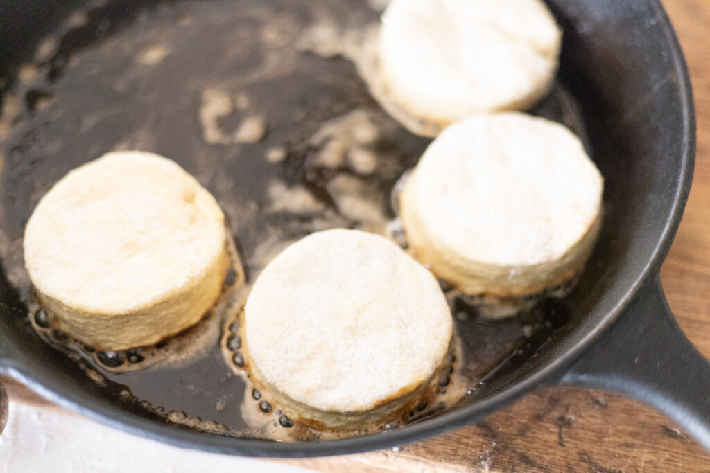 biscuit dough in a cast iron skillet