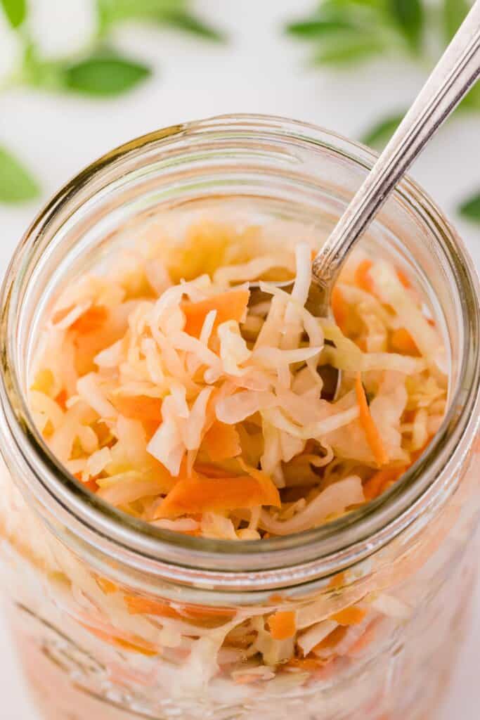 mixed veggies in jar with spoon