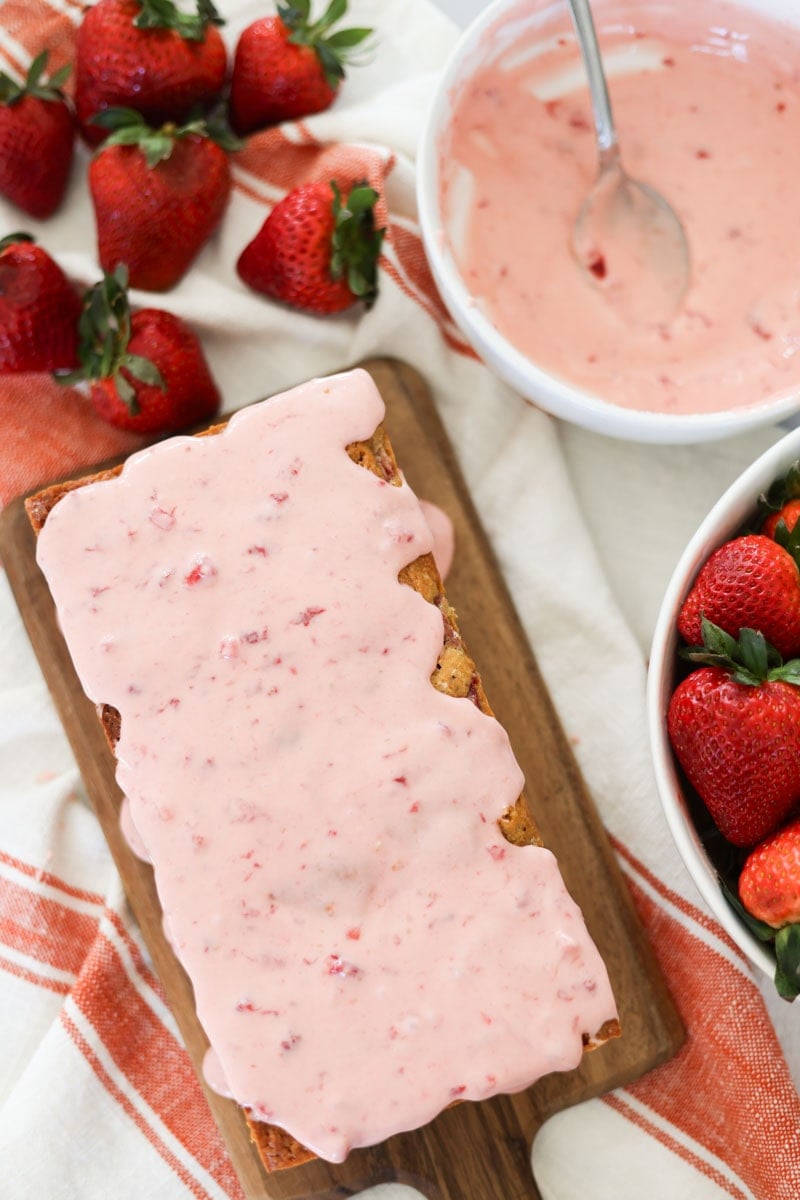 sourdough strawberry bread with glaze