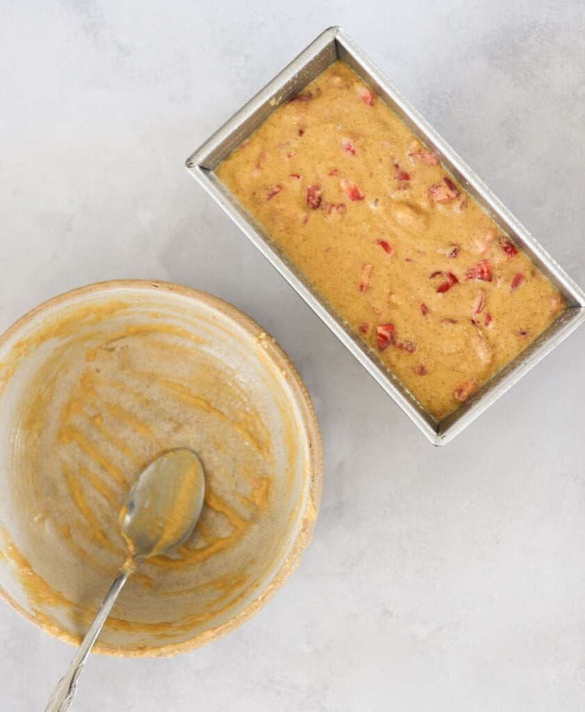 poured batter in a loaf pan