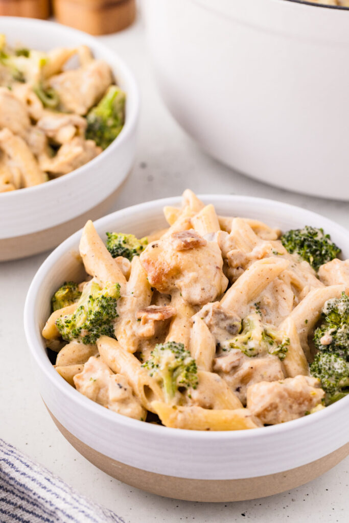 two bowls of chicken bacon ranch pasta