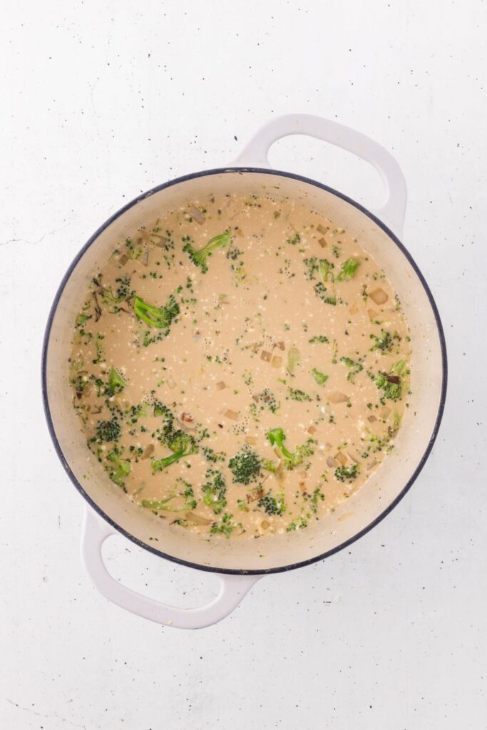 simmering chicken bacon ranch pasta in dutch oven