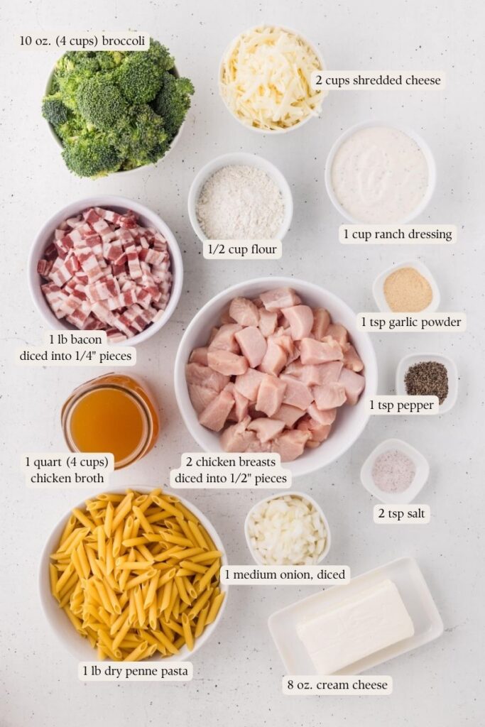 ingredients for making chicken bacon ranch pasta