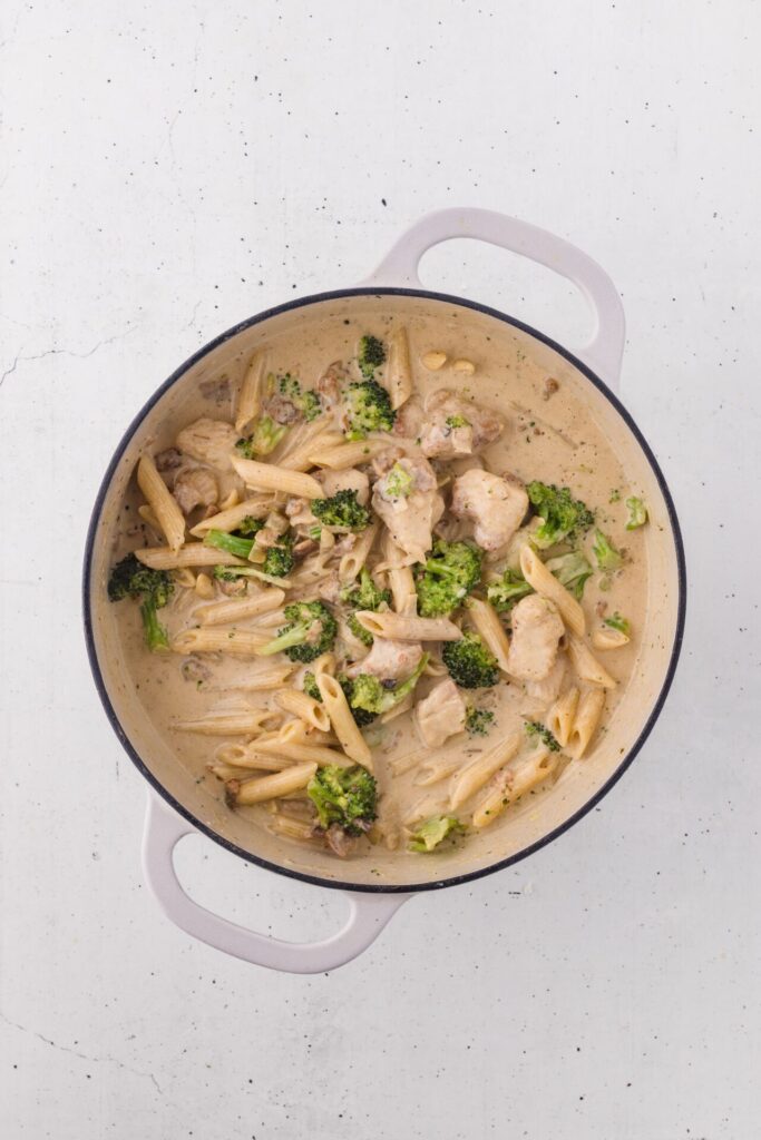 simmering chicken bacon ranch pasta
