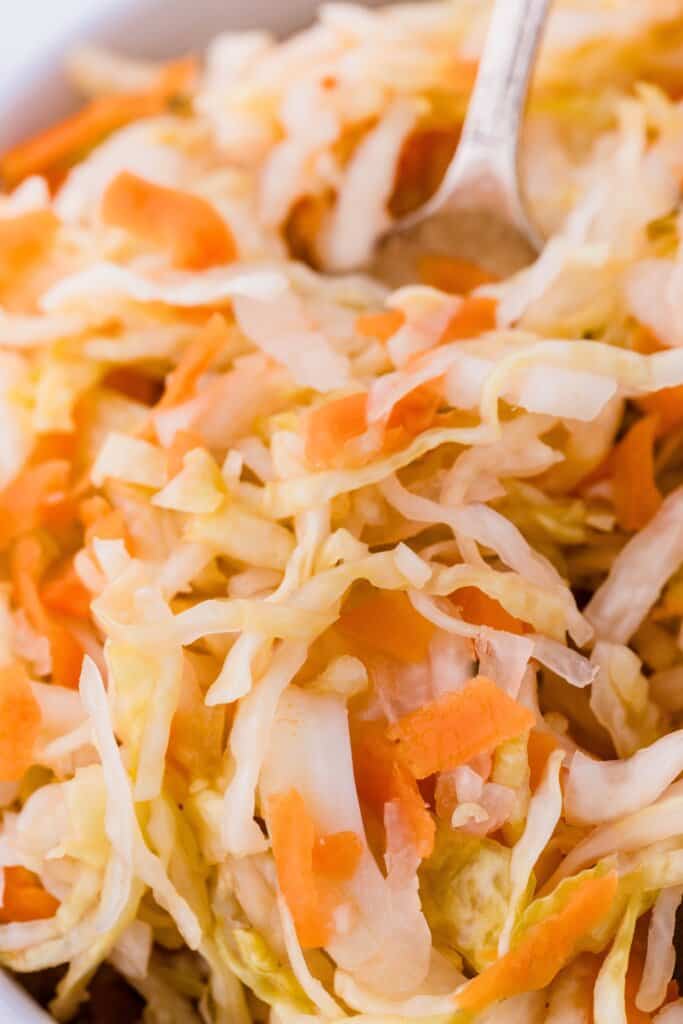 a close up view of fermented coleslaw