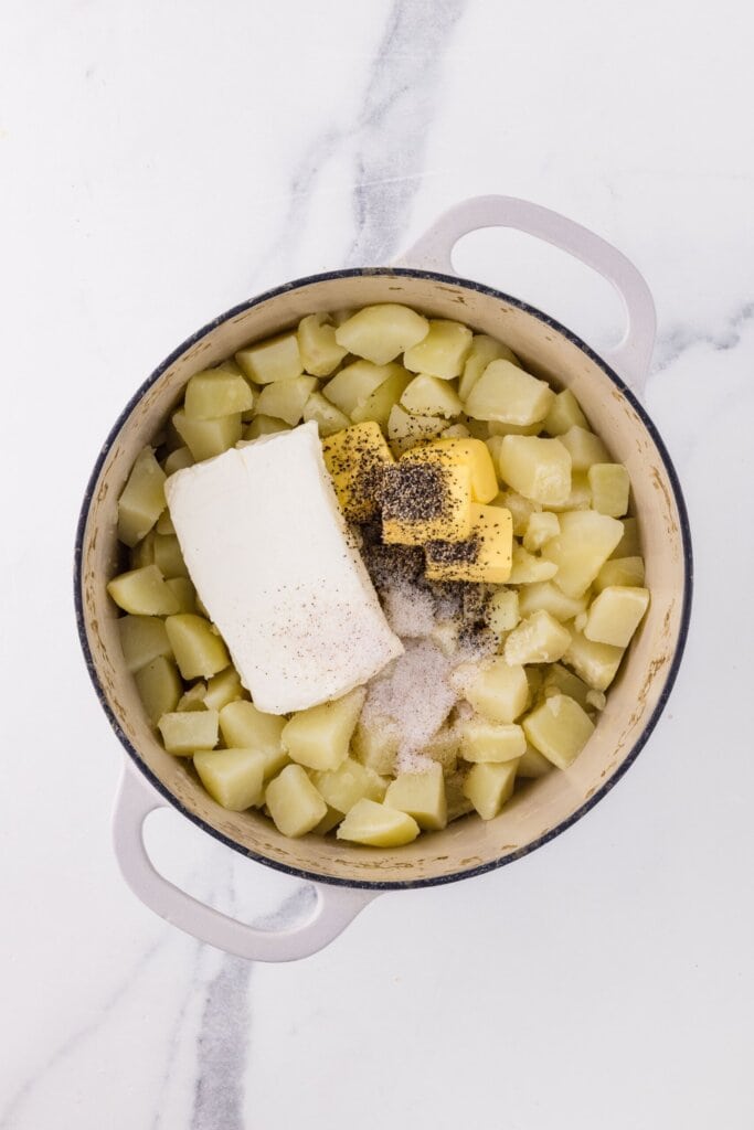 ingredients added to boiled and drained potatoes.