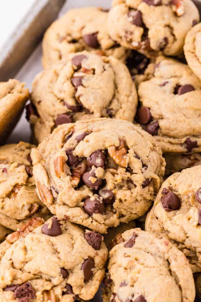 a close up of sourdough pumpkin cookies