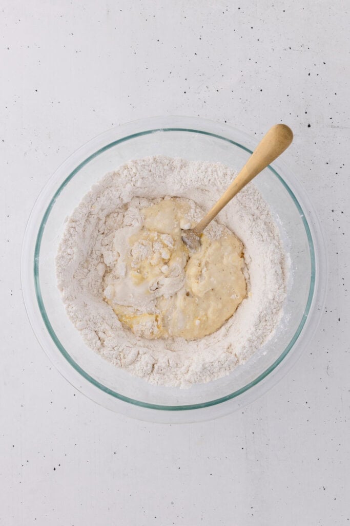 sourdough started discard added to dough mixture.