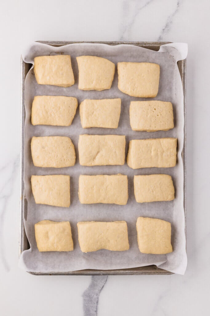 sourdough beignets in baking pan