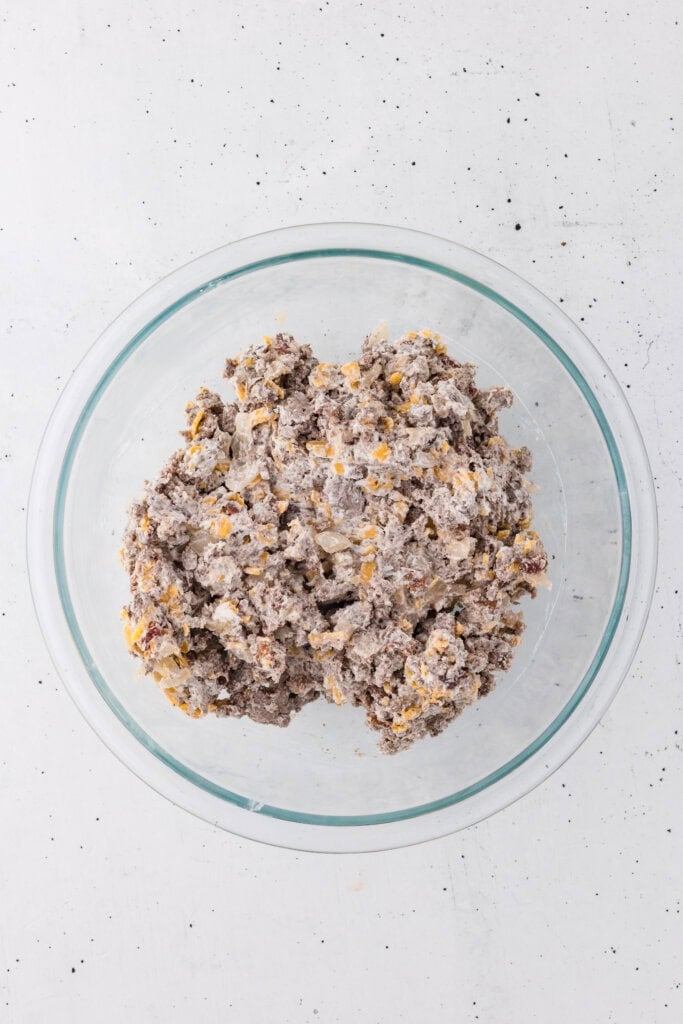 cooled cheeseburger filling in a bowl
