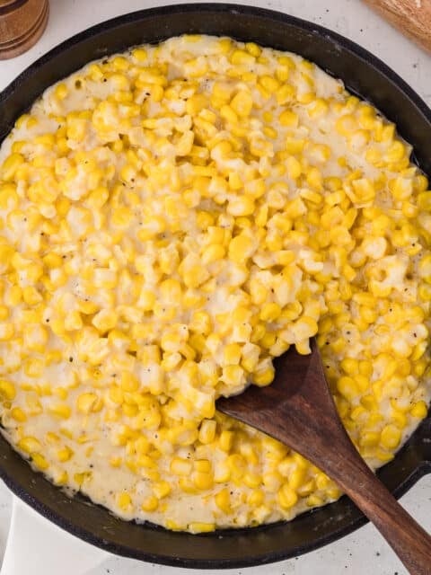 cream corn from scratch in cast iron skillet.