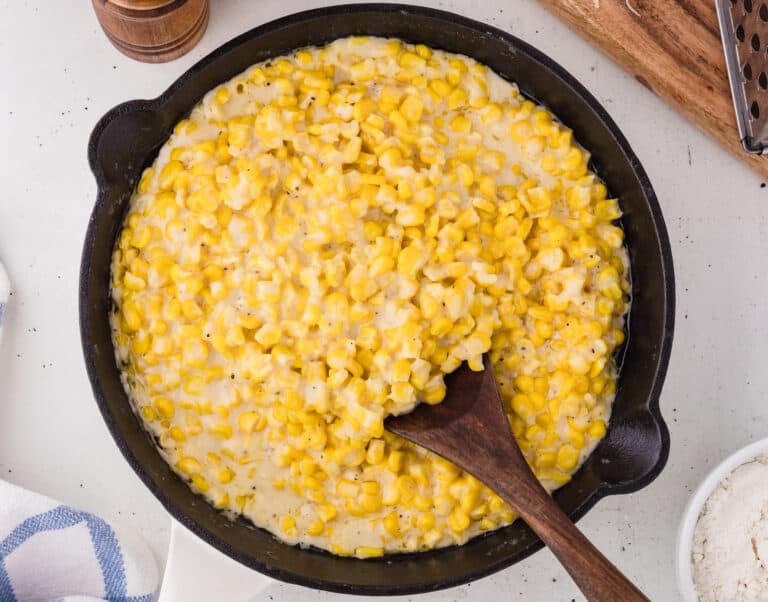 cream corn from scratch in cast iron skillet.