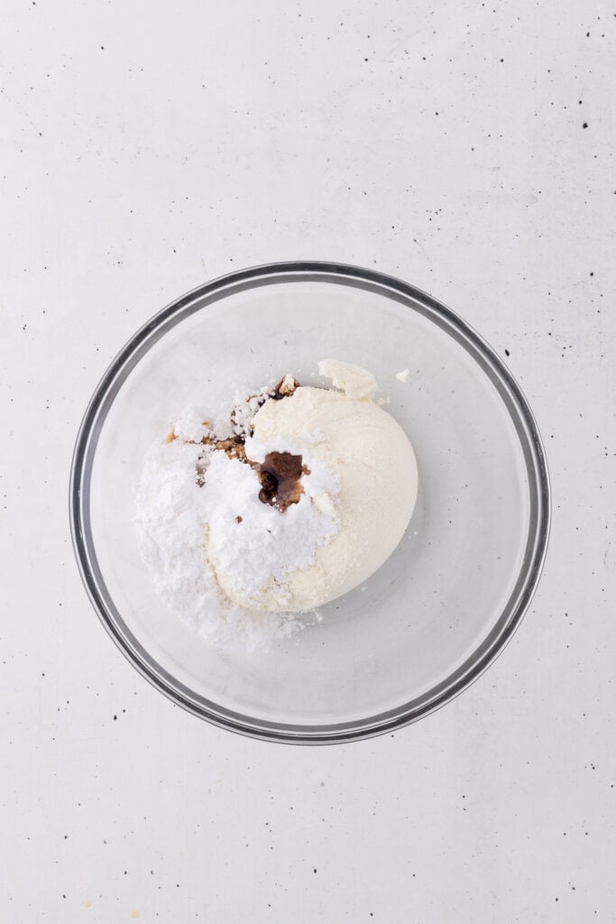 ricotta filling ingredients added to bowl for making sourdough cannoli.