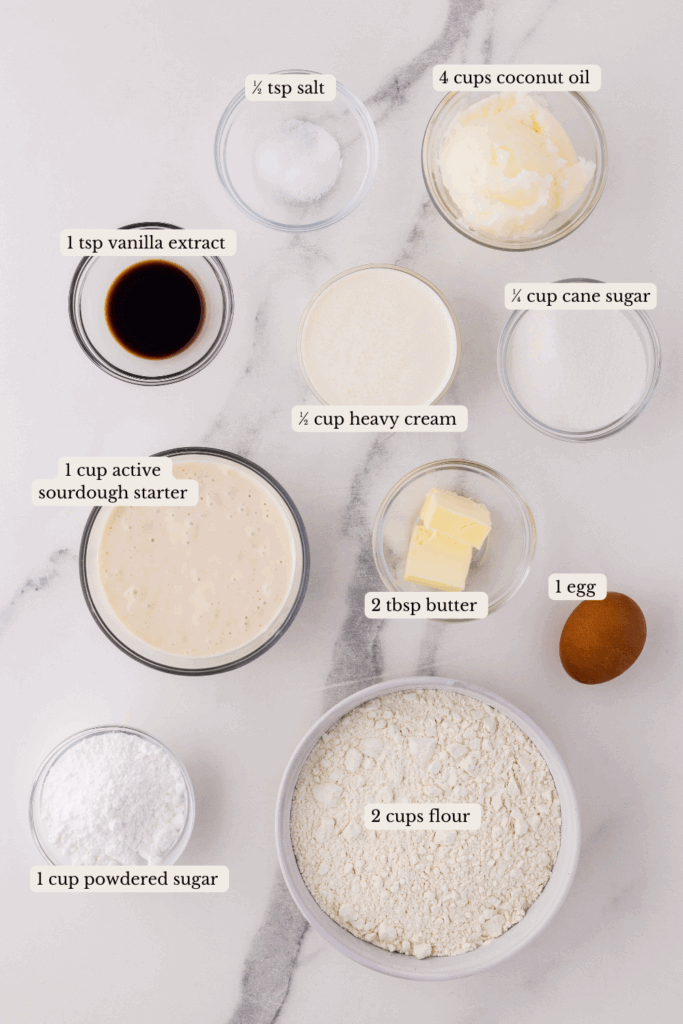 ingredients for making sourdough beignets