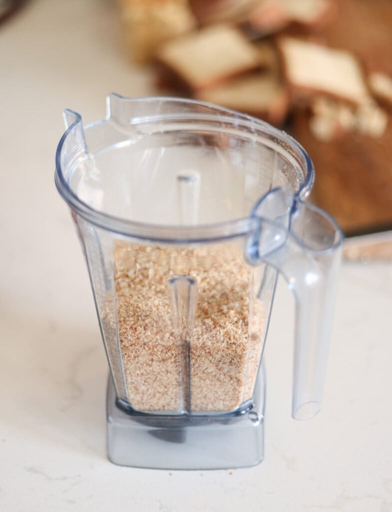 sourdough breadcrumbs in blender blended finely.