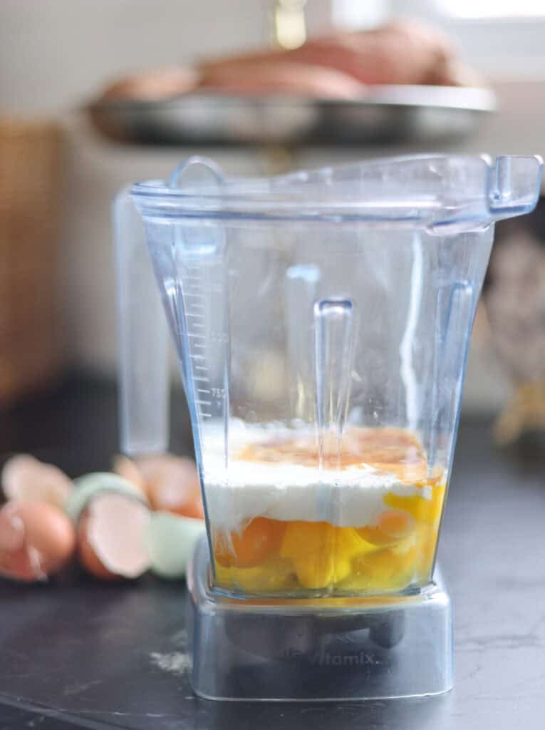 eggs and milk in blender for making egg wraps.